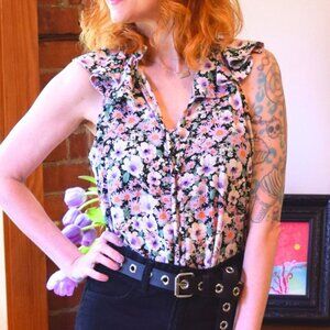 Anthropologie Flower Button Down Tank